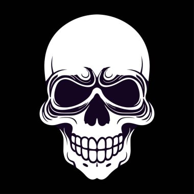 Kafatasının vektör çizimi. Cadılar bayramın kutlu olsun. Siyah arkaplanda