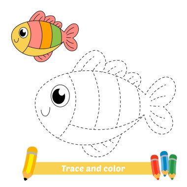 trace and color for kids, fish vector clipart