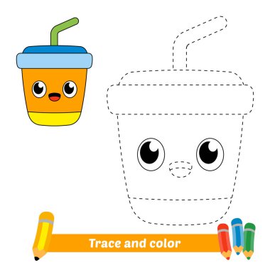 trace and color for kids, drink cup vector