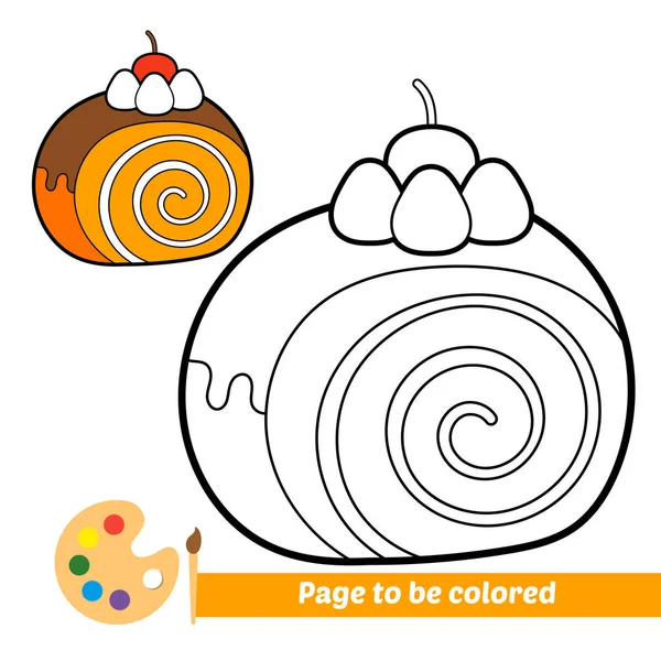 Coloring Book Kids Roll Cake Vector —  Vetores de Stock