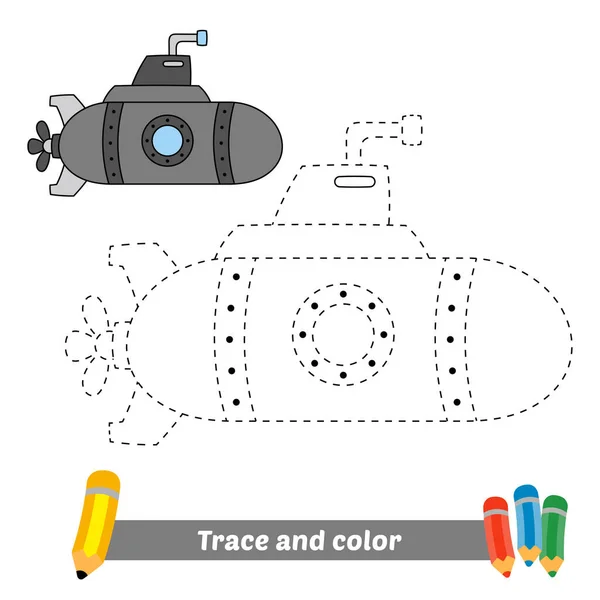 Trace Color Kids Submarine Vector — Vettoriale Stock
