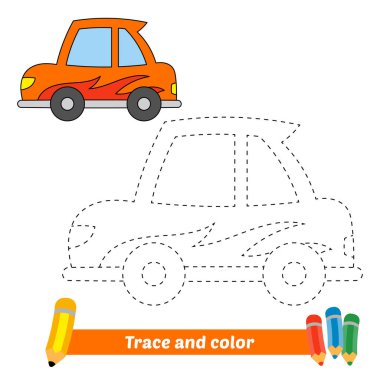 Çocuklar için iz ve renk, yarış arabası vektörü