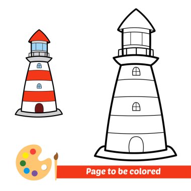 Çocuklar için boyama kitabı, deniz feneri vektörü