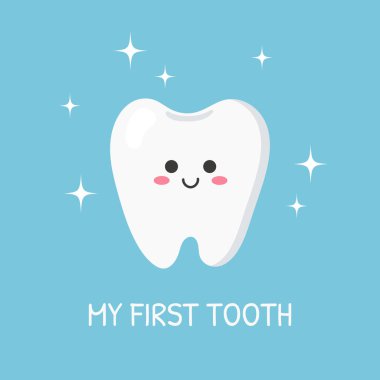 İlk dişim. Çizgi film dişin güzelmiş. Vektör illüstrasyonu