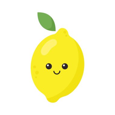 Beyaz arka planda kawaii gözlü limon. Vektör illüstrasyonu