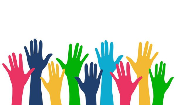 Hands of different colors on white background. Vector illustration