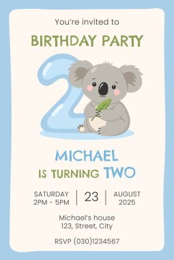 Güzel koalalı doğum günü davetiyesi.