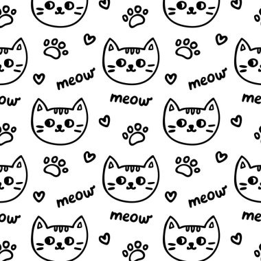 Sevimli el çizimi kedisi ile kusursuz desen