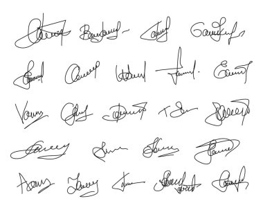 El yazısı imzası seti. Sahte imzalar. Vektör illüstrasyonu