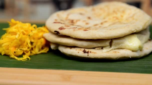 Macro Video Pans Typical Central American Deli Named Pupusas Showcasing — Stock Video
