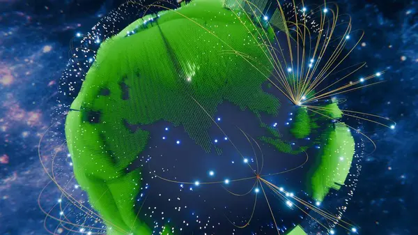 Rendering Earth Network Connecting Global Business Communication Technology Globe Network Stock Picture