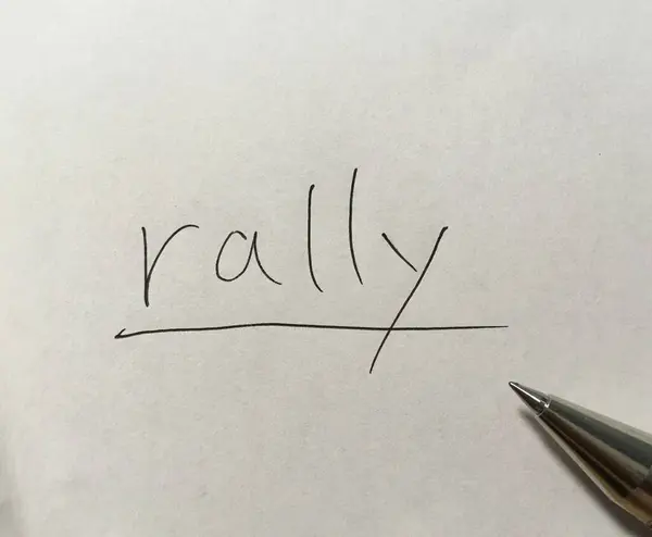 Rally Koncepció Szó Papíron Háttér — Stock Fotó