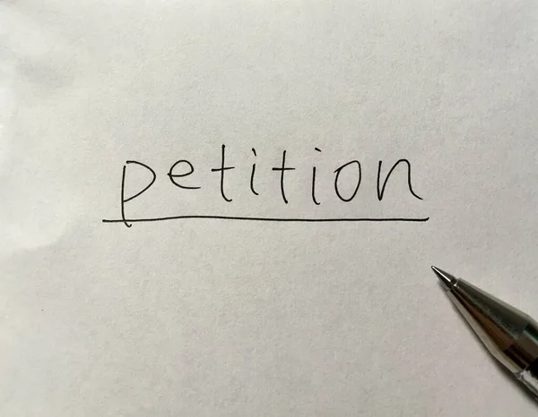 Pojęcie Petycji Słowo Papierowym Tle — Zdjęcie stockowe