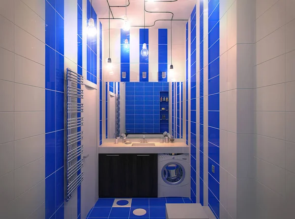 Illustratie Voor Een Badkamer Een Blauw Kleurenschema Badkamer Interieur Een — Stockfoto