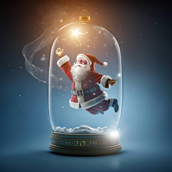 サンタとクリスマスのジオラマ 3Dレンダリング ストック写真