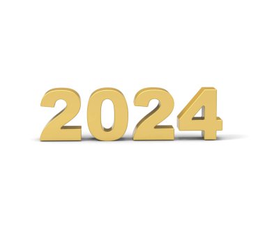 Yeni Yıl 2024 beyaz arkaplan, 3D görüntüleme