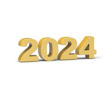 Yeni Yıl 2024 beyaz arkaplan, 3D görüntüleme