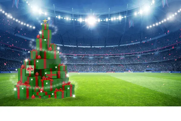 Boîtes Cadeaux Concept Arbre Noël Dans Stade Photos De Stock Libres De Droits