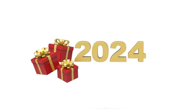 Neues Jahr 2024 Mit Geschenken Stockbild