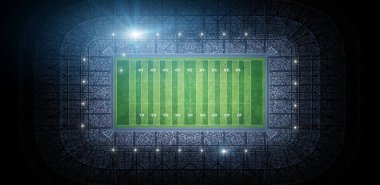 Top view of iIIuminated American Football Stadium at night with empty field. clipart