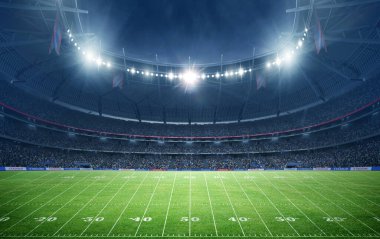 Geceleri boş bir sahada Amerikan Futbol Stadyumu 'nu aydınlatıyordu. Hayali bir Amerikan futbol stadyumu modellenir ve sahnelenir.