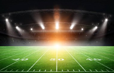 Geceleri boş bir sahada Amerikan Futbol Stadyumu 'nu aydınlatıyordu. Hayali Amerikan Futbol Stadyumu modellendi ve sahnelendi..
