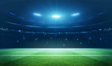Gece futbol stadyumu. Hayali stadyum modellendi ve tasarlandı..