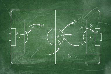 Bir Chalkboard üzerinde futbol taktikleri ve stratejisi, 3D yorumlama                              