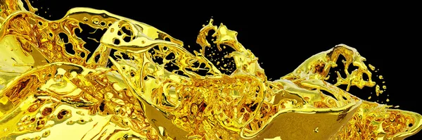 Vykreslování Zlaté Kapaliny Splash Abstraktní Tekutiny Pozadí — Stock fotografie