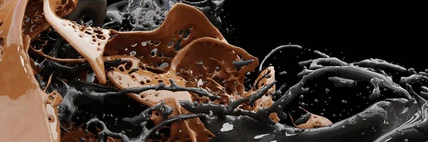 3Dレンダリング 白液スプラッシュ アブストラクト流体背景 コーヒースプラッシュコンセプト — ストック写真