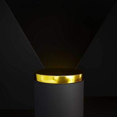 3D Render, Altın ve Siyah Podyum kaidesi veya platformu, 3d ürün modeli, 3d biçimlendirme şekil tasarımı.