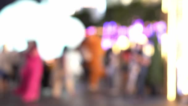 People Walking Festival Light Event Out Focus Background Defocused Lights — Vídeo de Stock