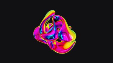 Siyah arkaplanda 3D görüntüleme, soyut düz şekil holografik renkler, canlandırma döngüsü