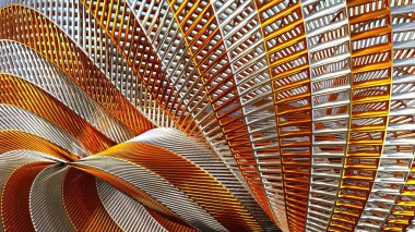 3D görüntüleme, altın tel desenli lüks arka plan, modern dalgalar hareketi