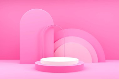 3D Render, Podyum kaidesi ya da platformu boş alan arka planında minimal, 3d ürün modeli, Ürün sunumu, 3d biçimlendirici geometrik şekil tasarımı.