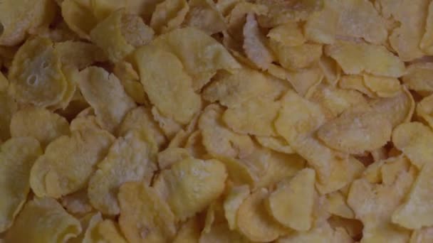 Nahaufnahme Von Corn Flokes Spinning Knusprige Cornflakes Gesunde Ernährung Draufsicht — Stockvideo