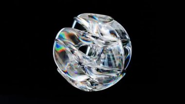 3D canlandırma, siyah arkaplan üzerinde soyut cam şekil, canlandırma döngüsü