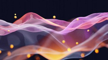 Siyah zemin üzerinde soyut renkli dalga çizgileri, dijital veri teknolojisi kavramı