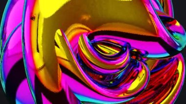 Siyah arkaplanda 3D görüntüleme, soyut düz şekil holografik renkler, canlandırma döngüsü