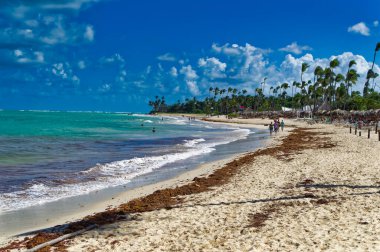 Punta Cana, Dominik Cumhuriyeti 'ndeki Bavaro plajından günlük sahne.