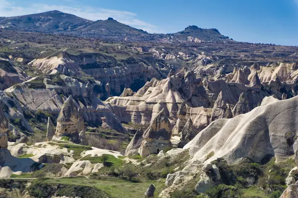 stock image Aerial view over natural landscape in Cappadocia, Turkey.