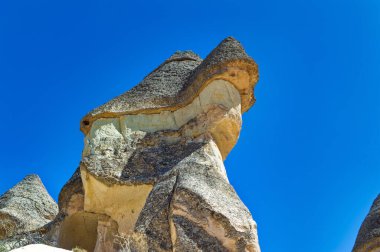 Kapadokya manzarası erozyonla şekillenen yumuşak volkanik kayalar kulelere dönüşür..