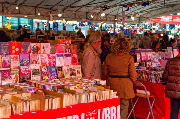 stock image Genoa, Italy, April 28 2024: Scene from open book fair in Genoa, Italy.