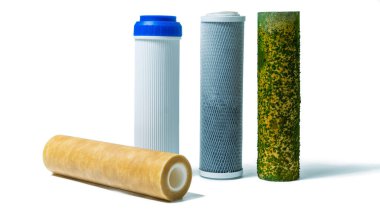 Used old water filters isolated on white background.