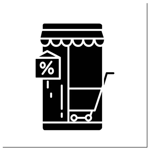 Κινητό Εμπορικό Glyph Icon Online Κατάστημα Λιανικής Πώλησης Στοιχείο Εφαρμογής — Διανυσματικό Αρχείο