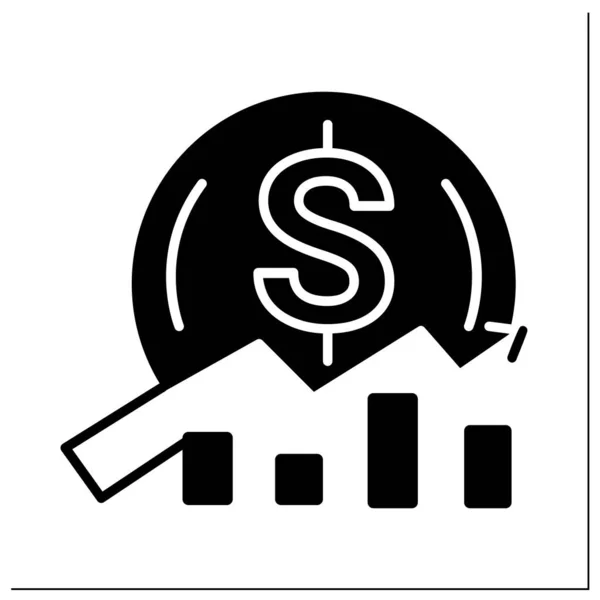 販売分析グリフアイコン ビジネスとマーケティング戦略の最適化 成長中の結果図 金融研究 市場モニタリング分析 独立したシルエットベクトルイラスト — ストックベクタ