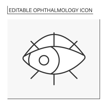  Strabismus çizgi ikonu. Ekstra kas dengesizliğinden kaynaklanan göz uyumsuzluğu. Oftalmoloji konsepti. İzole vektör çizimi. Düzenlenebilir vuruş