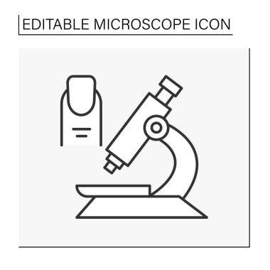  Araştırma hattı simgesi. Çivileri mikroskop ile analiz ediyorum. Bilim konsepti. İzole vektör çizimi. Düzenlenebilir vuruş