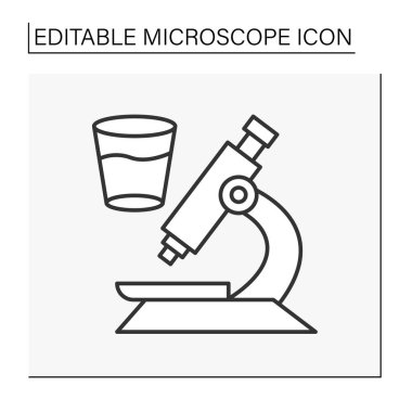  Araştırma hattı simgesi. Suyu mikroskopla analiz ediyorum. İçme suyu testi. Bilim konsepti. İzole vektör çizimi. Düzenlenebilir vuruş