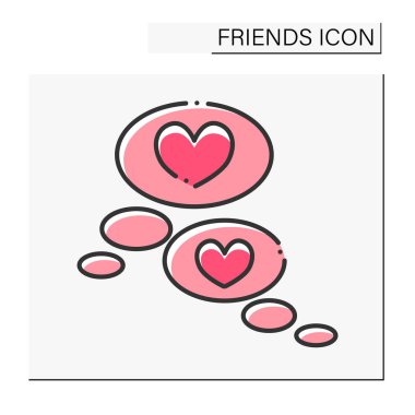 Mutual understanding color icon. Sympathy. Communication. Exchanging love and support. Soulmates. Hearts. Friends line icon. Isolated vector illustration